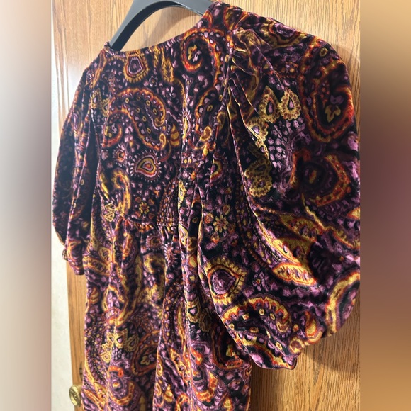 Anthropologie Puff-Sleeve Velour Peasant Paisley Blouse - Picture 10 of 13